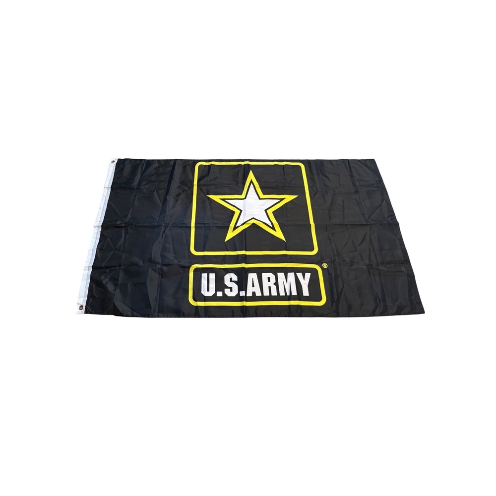 US Army Flag Black Star Logo 3x5 Ft Polyester Brass Grommets Military Decor
